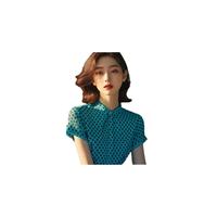 时尚别致蓝色波点翻领短袖衬衫女2025夏季独特超好看上衣
