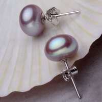 曲美思 简约S925银淡水珍珠耳钉韩国女耳环气质优雅耳饰可爱 紫色 10-11mm