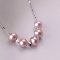 曲美思 新品淡水珍珠强光无暇米珠吊坠S925配件白粉紫配礼盒简约款 5颗紫色款