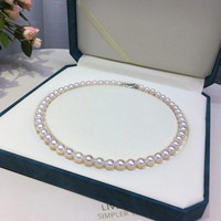 曲美思 定制圆形淡水珍珠项链 8-9正圆强光珍珠项链淡水珍珠正圆强光 白色 43cm 8-9mm