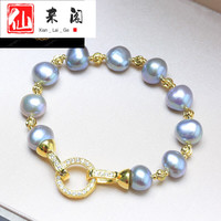 仙来阁 孔雀绿小珍珠手链项链 炫彩淡水异形不规则定制款 真多麻手链 17.5cm