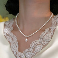 卓麦 米粒吊坠淡水珍珠项链法式白珍珠优雅锁骨气质母亲节送妈妈礼物 米粒吊坠淡水珍珠项链