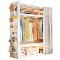 唐辑衣柜简易卧室衣帽架全钢挂衣带防尘帘置物架出租屋三80*50*200 【送纱帘】三层80*50*200