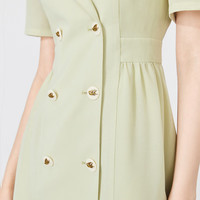 秋水伊人翻领高腰中长款西装连衣裙女装复古时尚裙子 果绿 S