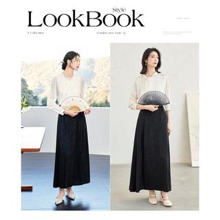 【放价福利】国风马面裙质感暗纹提花显瘦黑色a字半身裙女早秋款