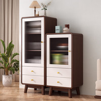 雅客集 实木餐边柜 胡桃色+白色