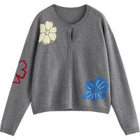 初语兔绒包芯纱针织衫女2025秋季绿绒蒿提花小开衫毛衣 花灰色 M