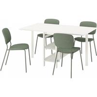 宜家（IKEA）VIHALS维哈斯折叠餐桌小户型角落桌家用饭桌 一桌四椅白色灰绿色39/95/151x90cm