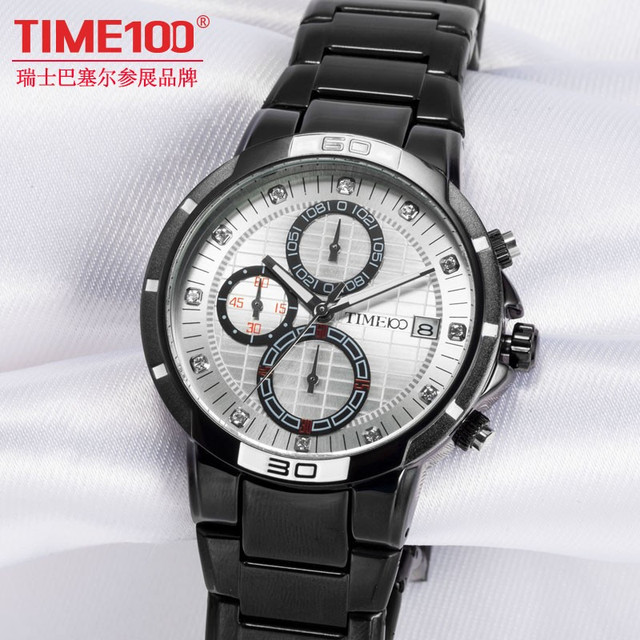 时光一百 TIME100 男士多功能石英手表 黑色