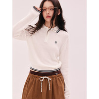 chuu 撞色刺绣针织衫女2025秋季新品学院风Polo领条纹短款长袖上衣