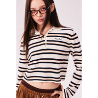 chuu 字母刺绣针织衫女2025秋季新品polo领学院风条纹短款长袖上衣