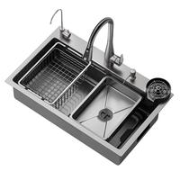 奈田(NTNO)厨房水槽洗菜盆一体盆大单槽纳米304不锈钢阶梯洗碗槽手工洗菜池 75*46-抽拉龙头+洗杯器+净水