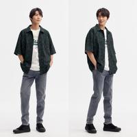 2024夏季oversize男装质感肌理沙滩风短袖衬衫男