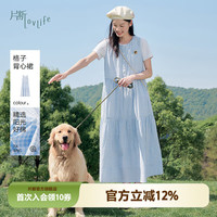 片断 dribs＆drabs 蓝色连衣裙女2025夏季圆领文艺休闲格子裙减龄无袖长裙 蓝白 L