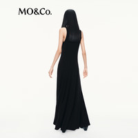 MO&Co.连衣裙2025秋削肩无袖垂感长款A字波浪裙摆小黑裙MBE3DRST02 黑色 XS /155