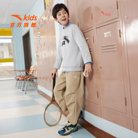 安踏儿童卫衣男大童装2025秋季优可丝时尚简约针织运动套头衫 【优可丝亲肤款】灰花灰5702-3 175