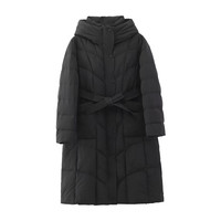 康博【反季清仓】羽绒服女长款时尚连帽腰带保暖外套纯色简约百搭   (80-100斤)