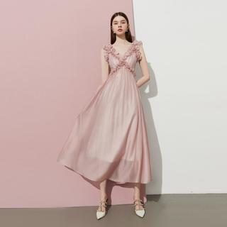 【度假系列】2025年夏季粉色连衣裙女莱赛尔木耳边裙子