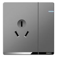 国际电工86型开关插座灰色家用开关墙壁电源开关暗装开关面板开关插座面板 一开三孔16安插座