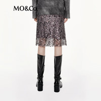 MO&Co.【C+系列】半身裙2025秋精工亮片珠饰织艺术高腰MBE3SKT036 银灰色 S