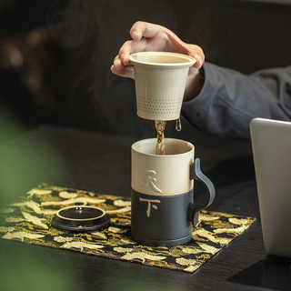 万仟堂（Edenus）高档茶杯 陶瓷功夫水杯简约办公杯马克杯家用泡茶杯 手握天下 透明哑光釉