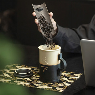 万仟堂（Edenus）高档茶杯 陶瓷功夫水杯简约办公杯马克杯家用泡茶杯 手握天下 透明哑光釉