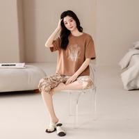 多拉美 DOLAMI 女士短袖七分裤纯棉休闲睡衣家居服