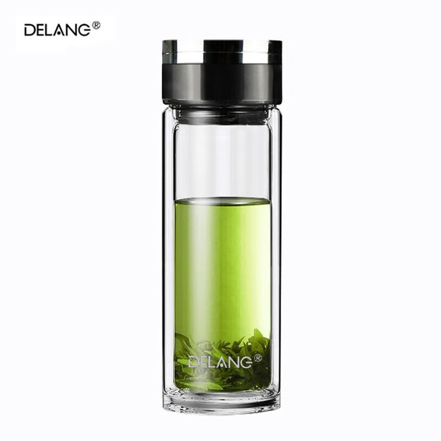 有券的上：DELANG 德国品牌 双层玻商务茶水分离杯320ml 太空灰