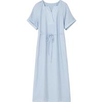 德玛纳 dme【自然系欧若风】夏季清爽亚麻混纺V字方领直筒小个子女式连衣裙