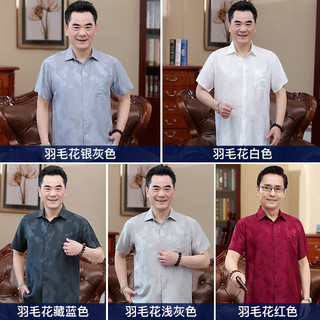 中老年衬衫男真丝中年桑蚕丝爸爸夏装老年人短袖上衣老人休闲衬衣