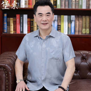 中老年衬衫男真丝中年桑蚕丝爸爸夏装老年人短袖上衣老人休闲衬衣