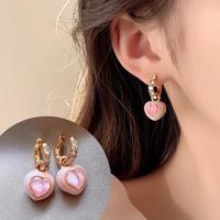 珍宝银楼 粉色桃心爱心耳环2025春夏女轻奢高级感耳饰耳扣百搭耳坠饰品