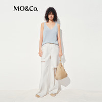 MO&Co.轻薄针织衫背心2025夏干爽亚麻棉纱法式V领宽松MBE2SWT029 冰灰蓝色 L /170