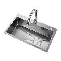 卫达斯304不锈钢厨房水槽大单槽 洗菜盆一体盆单槽台下盆洗碗槽水池