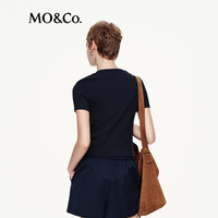 MO&Co./摩安珂 植绒印花 女士T恤 蓝黑色 S