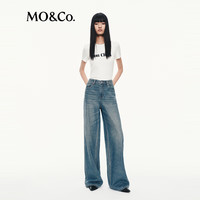 MO&Co.牛仔裤2025秋舒适棉质中腰及地宽松阔腿长裤复古MBE3JENT06 牛仔蓝色 XXS 24