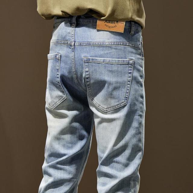 爱肯 男士牛仔裤男2025薄款宽松直筒棉弹高端长裤子男