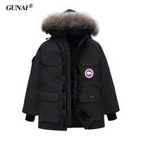 古耐先生 Mr.gnight 羽绒服男休闲中长款毛领连帽保暖大衣工装羽绒外套 黑色 XL