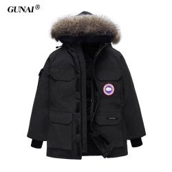 古耐先生 Mr.gnight 羽绒服男休闲中长款毛领连帽保暖大衣工装羽绒外套 黑色 XL