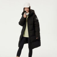 坦博尔羽绒服女长款运动休闲百搭保暖厚款连帽冬天小个子外套 黑色 M 165