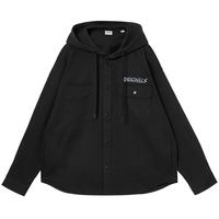 杰克·琼斯（JACK&JONES）男装抽绳连帽刺绣字母潮简约时尚舒适长袖百搭衬衫男款2251O3016 E40黑色 常规 S