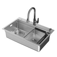 九牧（JOMOO）厨房水槽大单槽小牧卫浴飞雨瀑布304不锈钢去农残纳米抗污洗菜盆 【去农残款+赠龙头】71*48