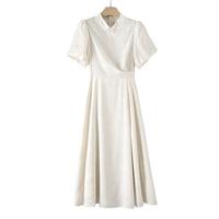 晚白【清仓】夏款时尚简约裙子气质新中式收腰显瘦连衣裙 米白色 XL