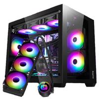 鑫谷 机箱台式机流萤 海景房机箱电脑(支持M-ATX/顶置360水冷位/9个风扇位/双面钢化玻璃) 流莹黑机箱+冰封逐影360黑水冷