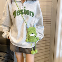 卡特骆夏天夏季个性大眼仔斜挎迷你小包包女mini手工织手机包 绿色大眼仔针织包