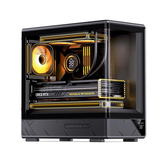 乔思伯 无立柱曲面海景房 MATX机箱+数码显示屏+Type-c Gen2 10Gbps  黑色