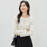 尚都比拉时尚通勤一字领T恤女秋冬水波纹肌理弹力长袖上衣