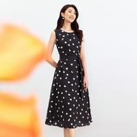 【桑蚕丝】2024夏季无袖印花女中长款波点气质优雅连衣裙