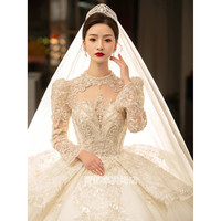 品莠婚纱新娘主纱2023长袖婚纱礼服主纱新娘小个子轻重工拖尾质感 齐地婚纱(单婚纱无配饰) s