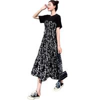 2025夏季赫本风减龄连衣裙中长款拼接碎花裙气质高腰显瘦裙子